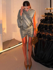 Charcoal Draped Mini Skirt Set