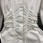 White Collar Drawstring Top