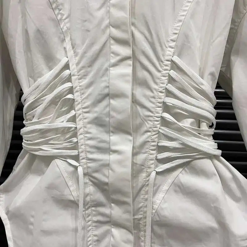 White Collar Drawstring Top