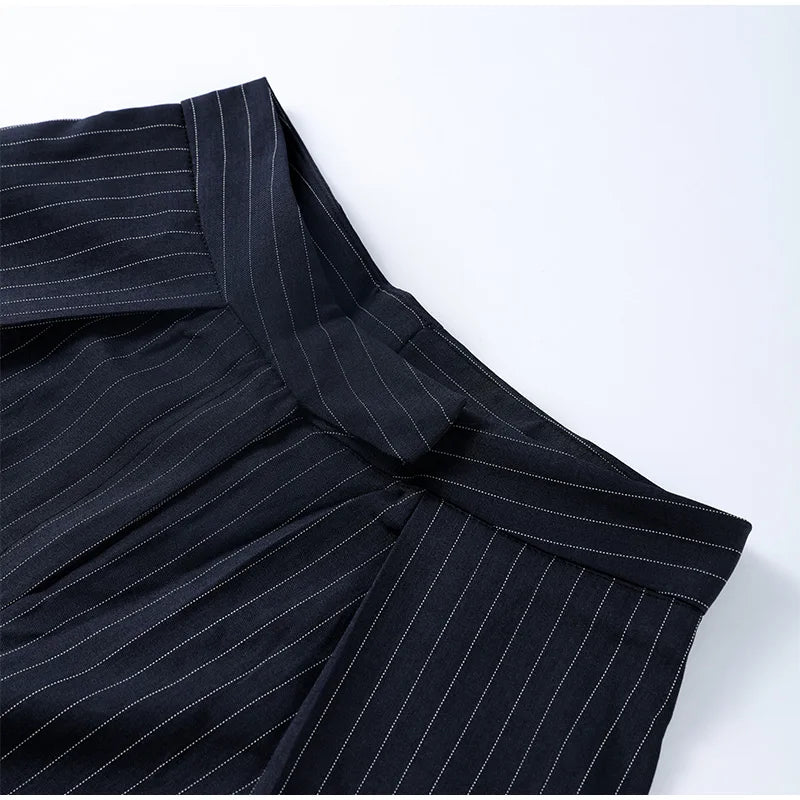 Pinstripe Pleated Wide Leg Pants