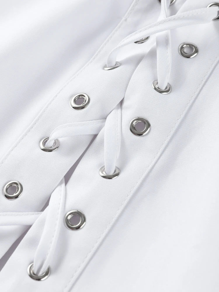 White Collar Lace Up Top