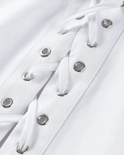 White Collar Lace Up Top