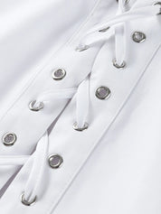White Collar Lace Up Top