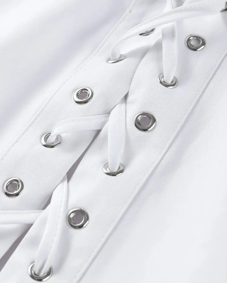 White Collar Lace Up Top