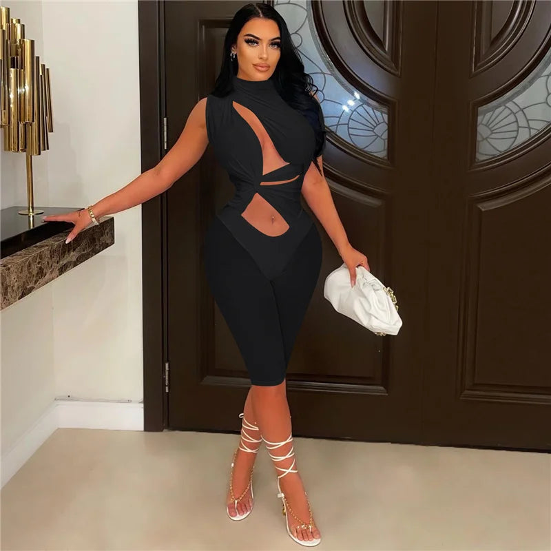 Mesh Patchwork Capri Jumpsuit