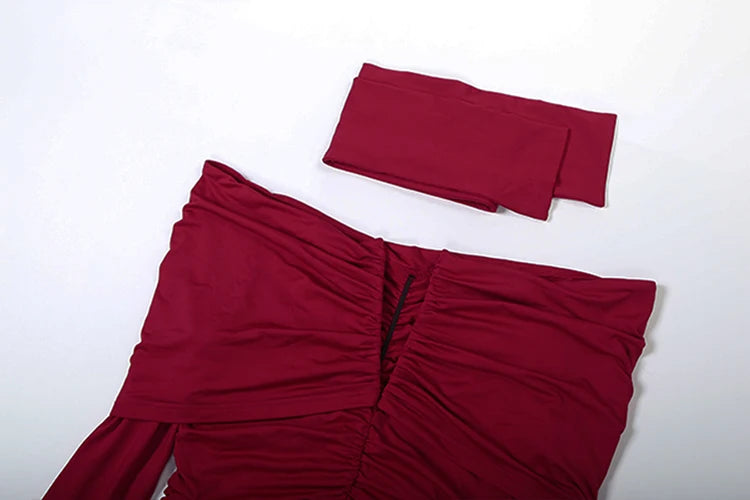 Red Ruched Off Shoulder Dress
