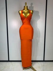 Orange V Neck Bandage Dress