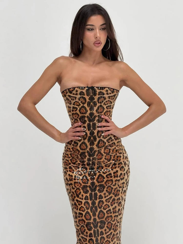 Leopard Sequin Midi Tube Dress