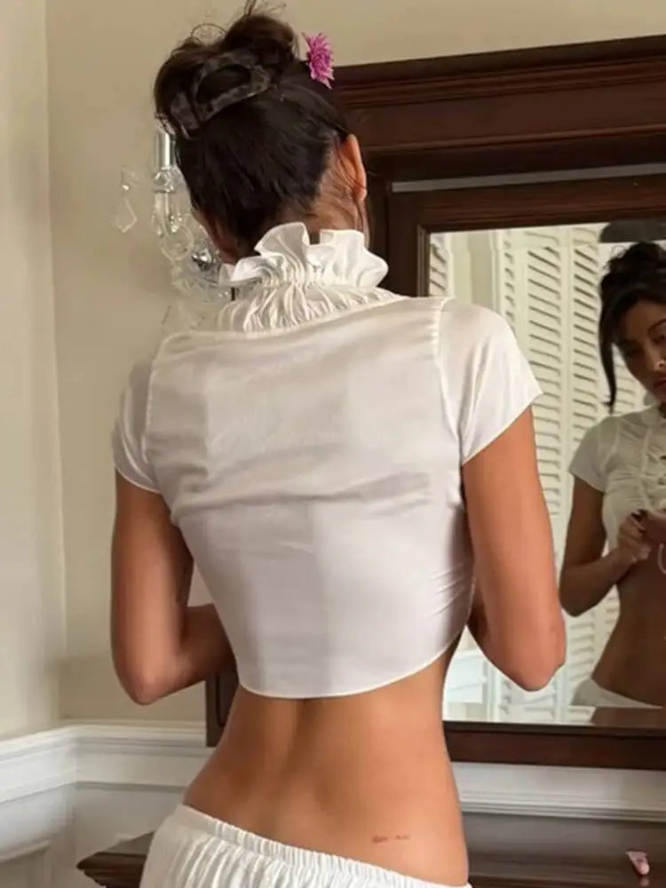 Deep V-neck Ruffles Crop Top