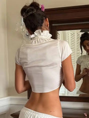 Deep V-neck Ruffles Crop Top