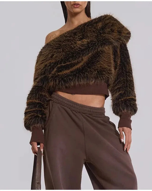 Chic Faux Fur Off Shoulder Top