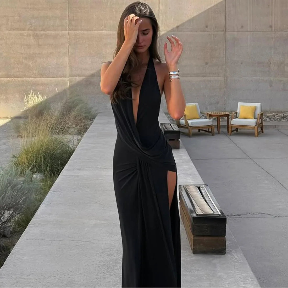 Deep V Maxi Dress