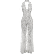 White Lace Halter Maxi Dress