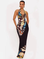 Butterfly Halter Maxi Dress