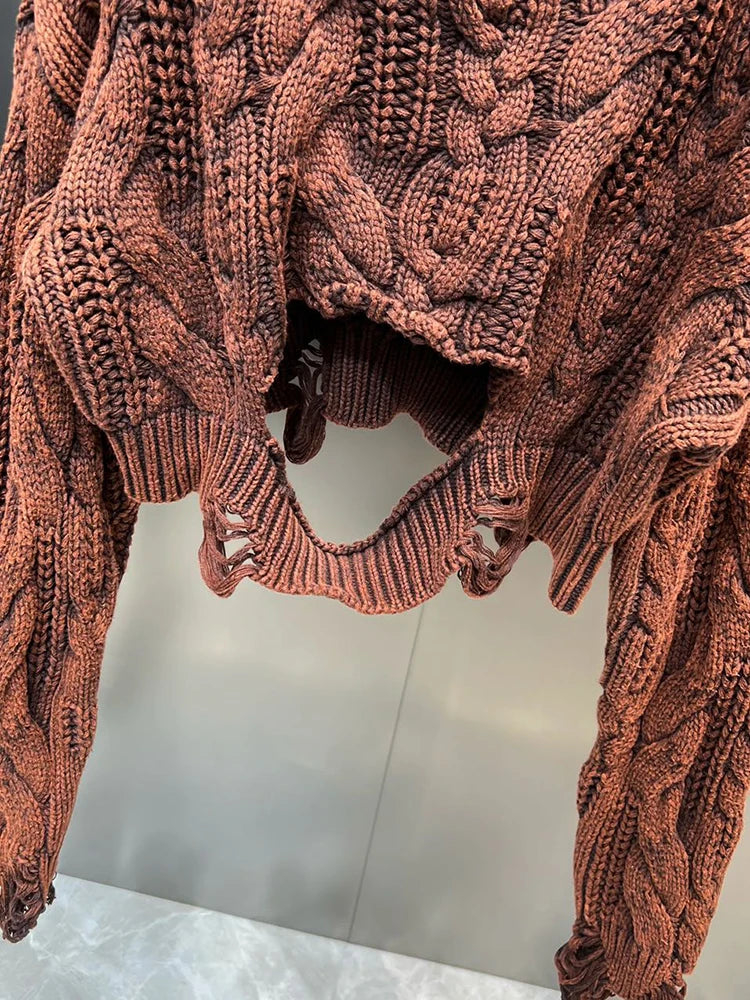 Distressed Knit Cropped Sweater