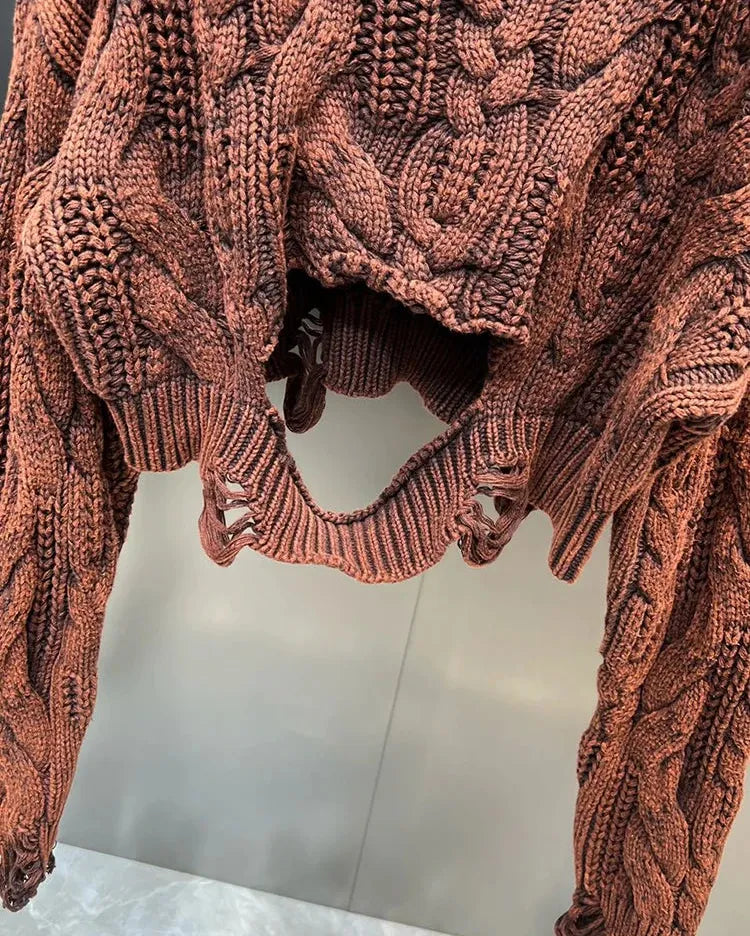 Distressed Knit Cropped Sweater