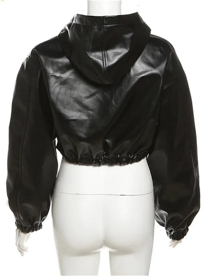 Faux Leather Cropped Bomber Jacket