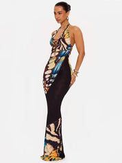 Butterfly Halter Maxi Dress
