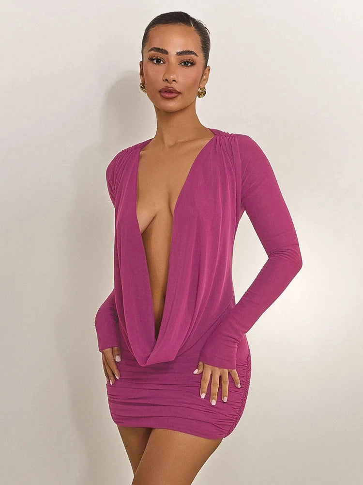 Rosy Deep V Mini Dress
