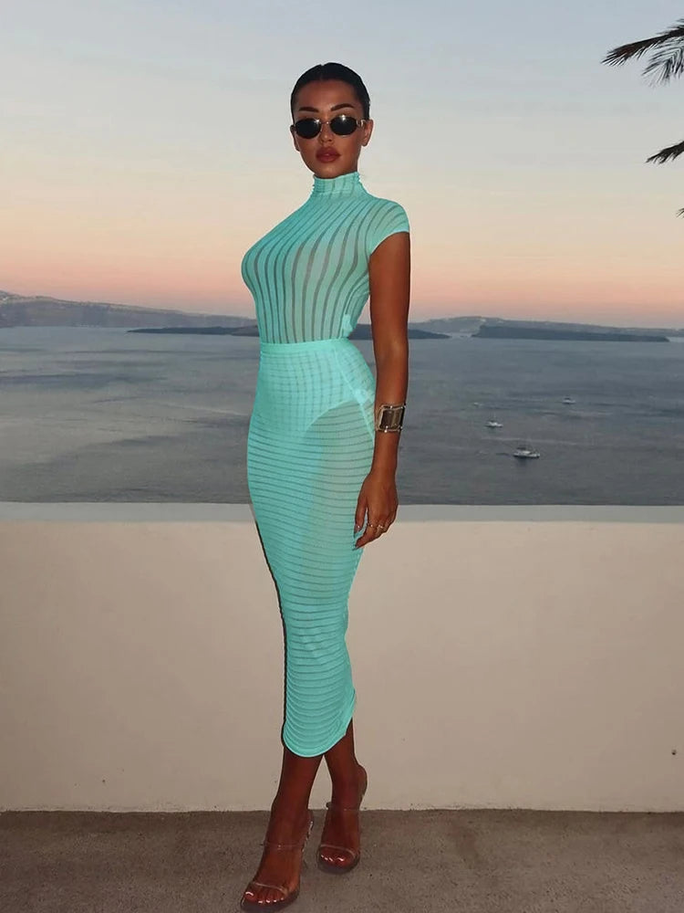 Aqua See Through Two-Piece Set