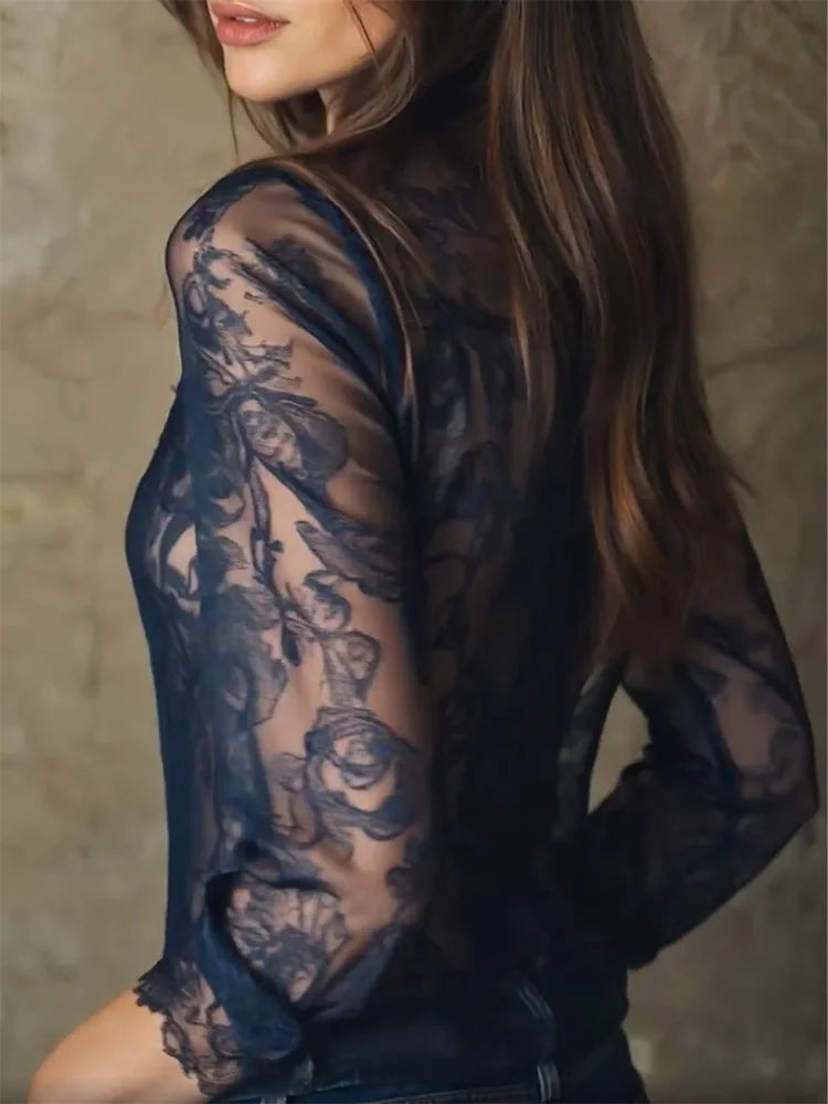 Navy Lace Top