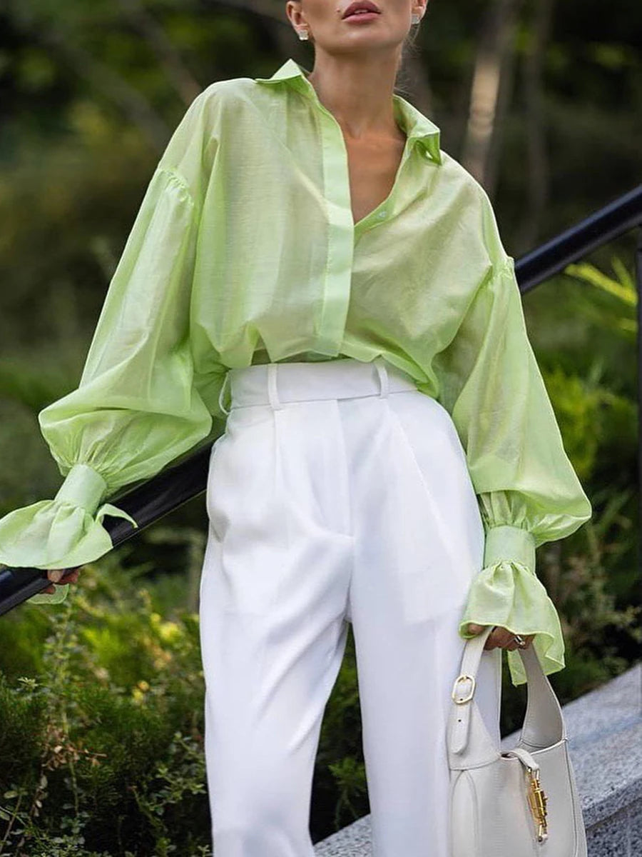 Sheer Summer Button Down Blouse