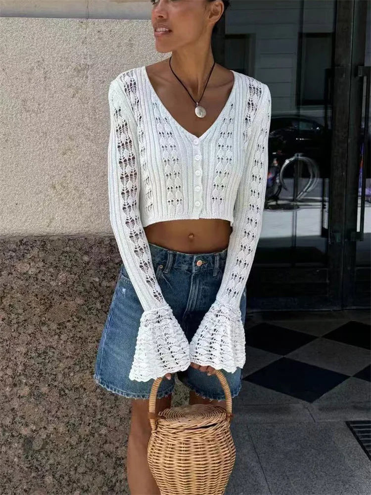 Bellz V-Neck Knit Crop Cardigan