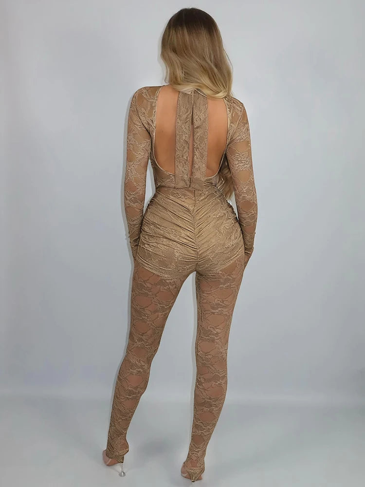 Barely There Lace Jumpsuit - Nude