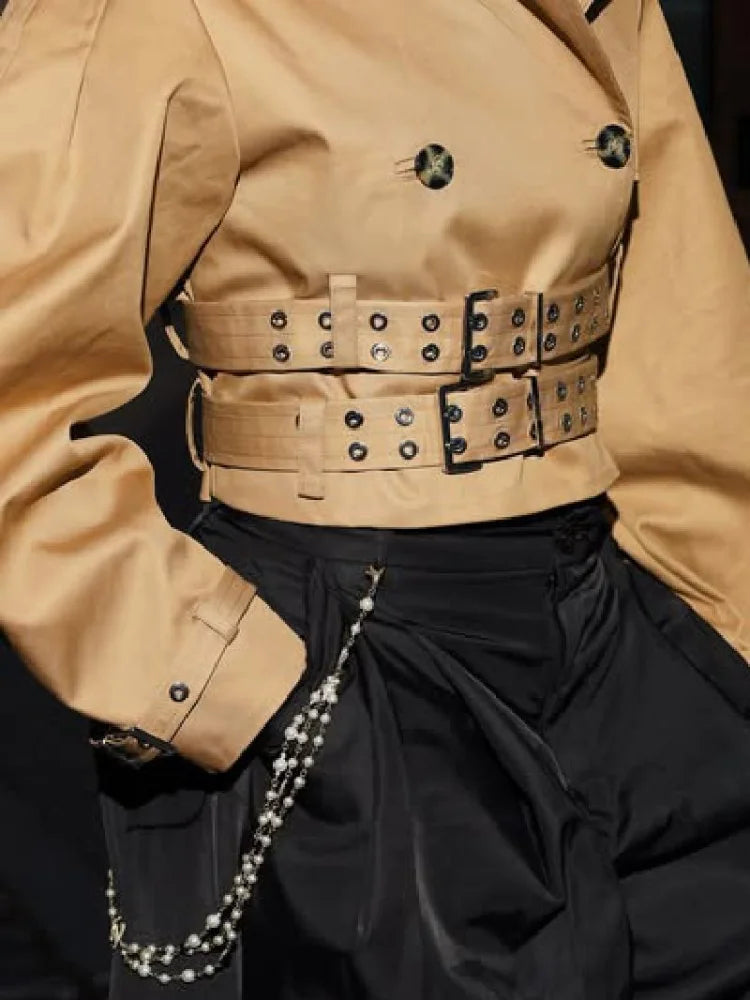 Double Buckle Cropped Trench Coat