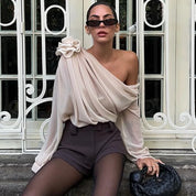 Rose Mesh One Shoulder Top