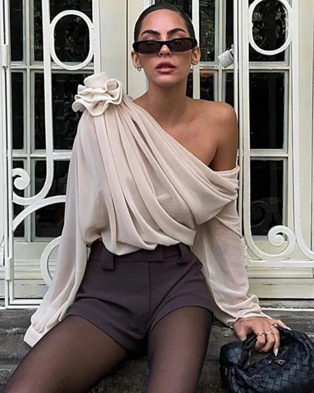 Rose Mesh One Shoulder Top