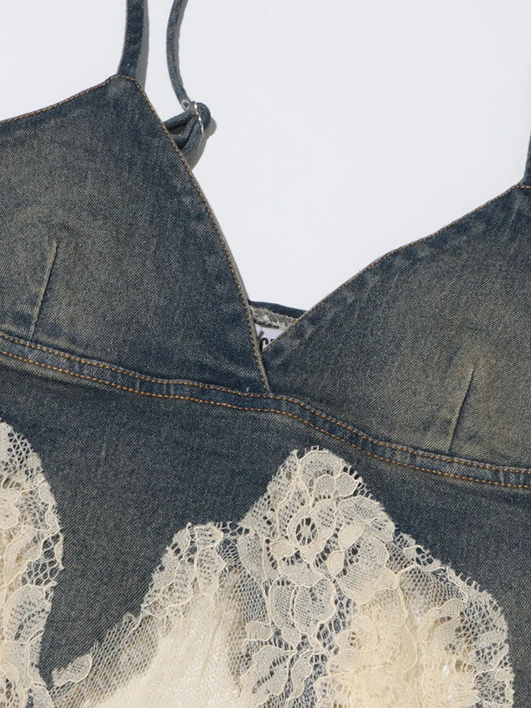 Lace Denim Two Piece Set