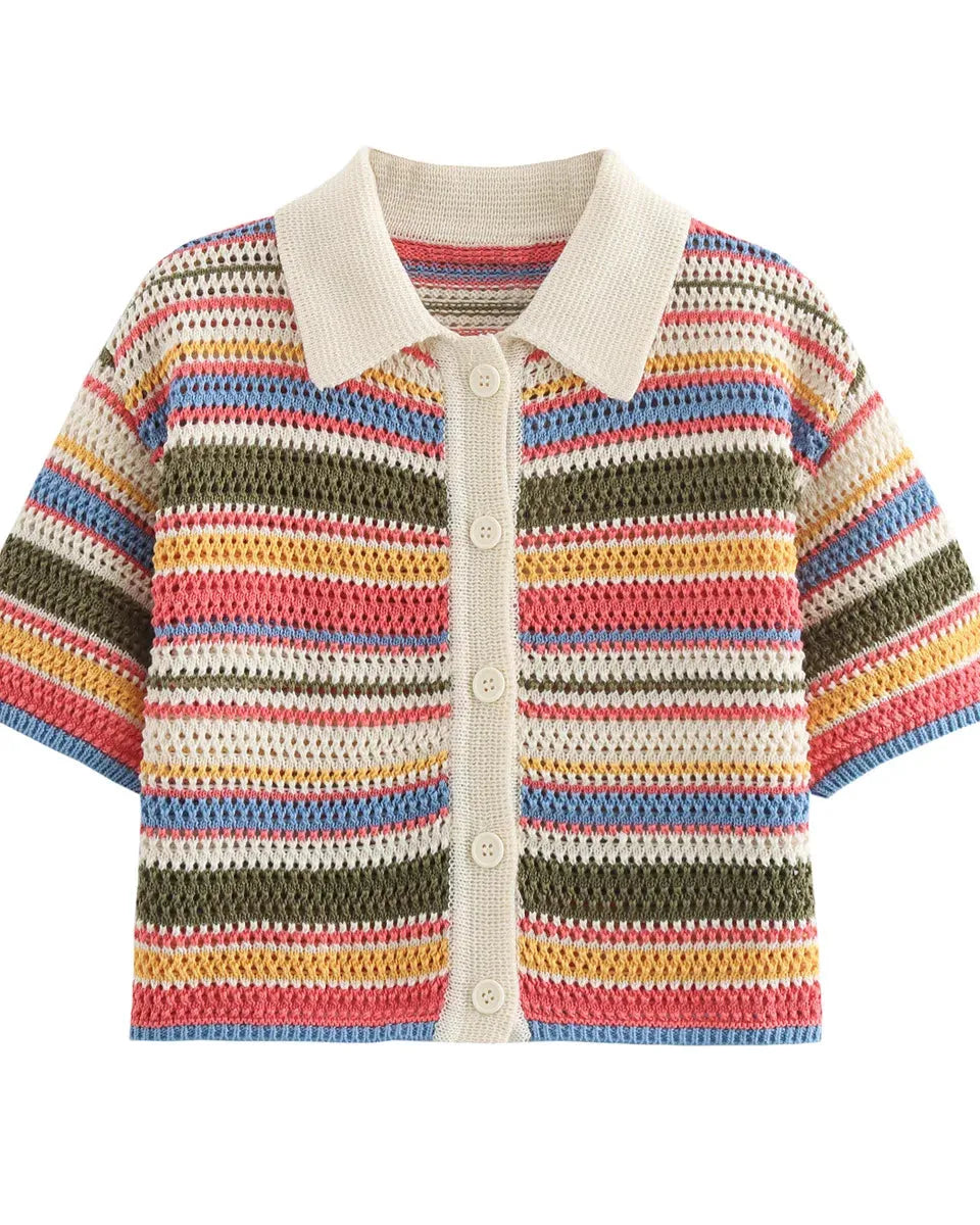 Striped Knit Two Piece Short Set