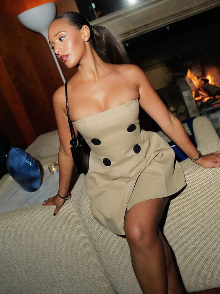 Khaki Tube Trench Dress