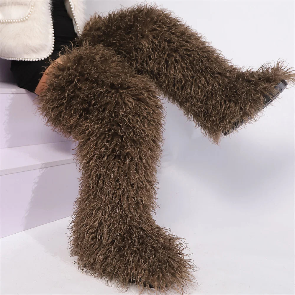 Mongolian Fur Thigh High Boots