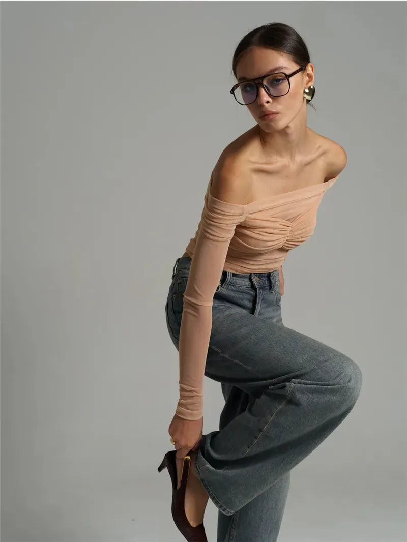 Mesh Off-shoulder Top