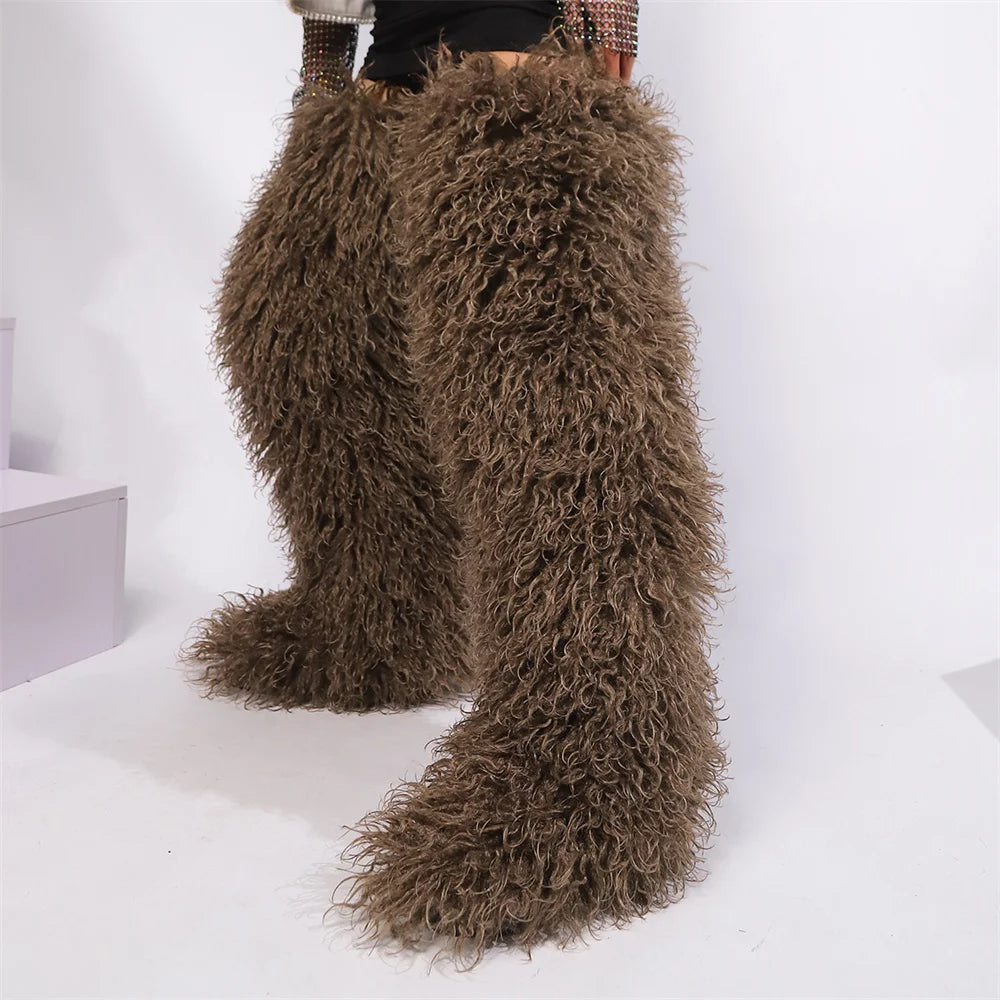 Mongolian Fur Thigh High Boots