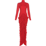 Red Ruched Backless Maxi Dress