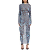 Blue Swirl Mesh Maxi Dress