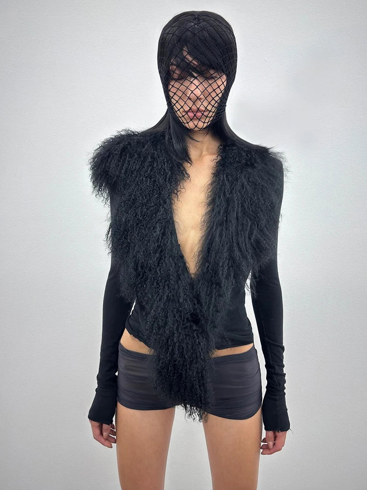 Furry Deep V Knit Top