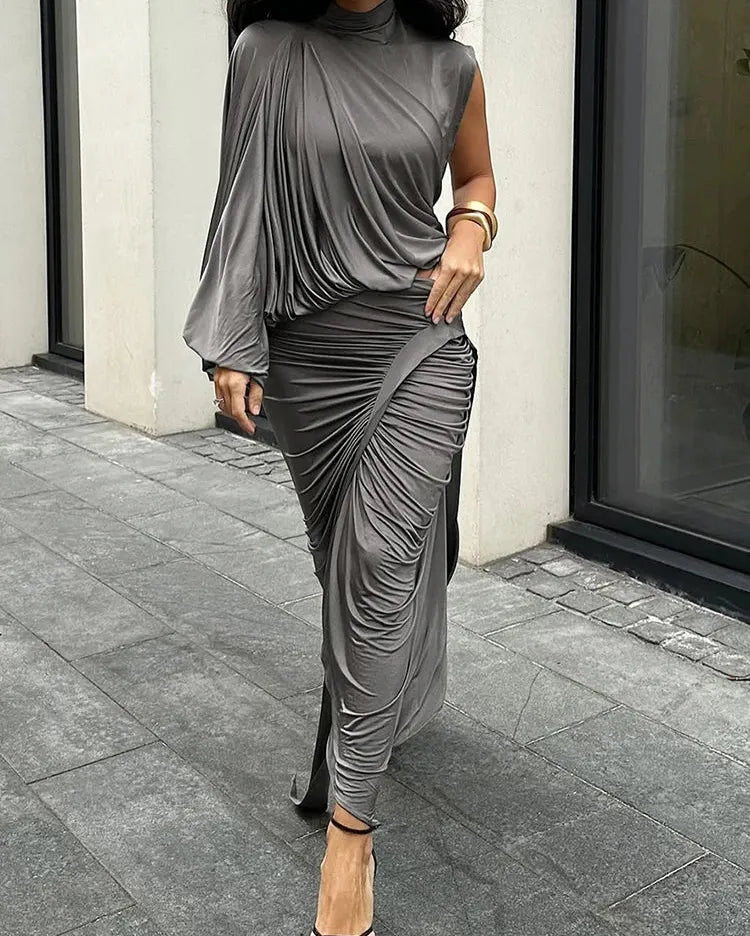 Charcoal Draped Skirt Set