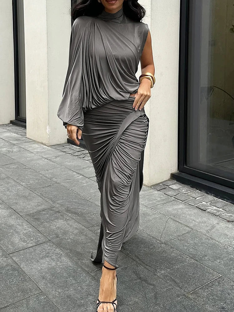 Charcoal Draped Maxi Skirt Set