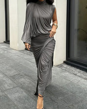 Charcoal Draped Maxi Skirt Set