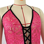Pink Lace Halter Jumpsuit