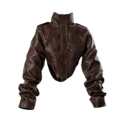 Vintage Cropped Faux Leather Jacket