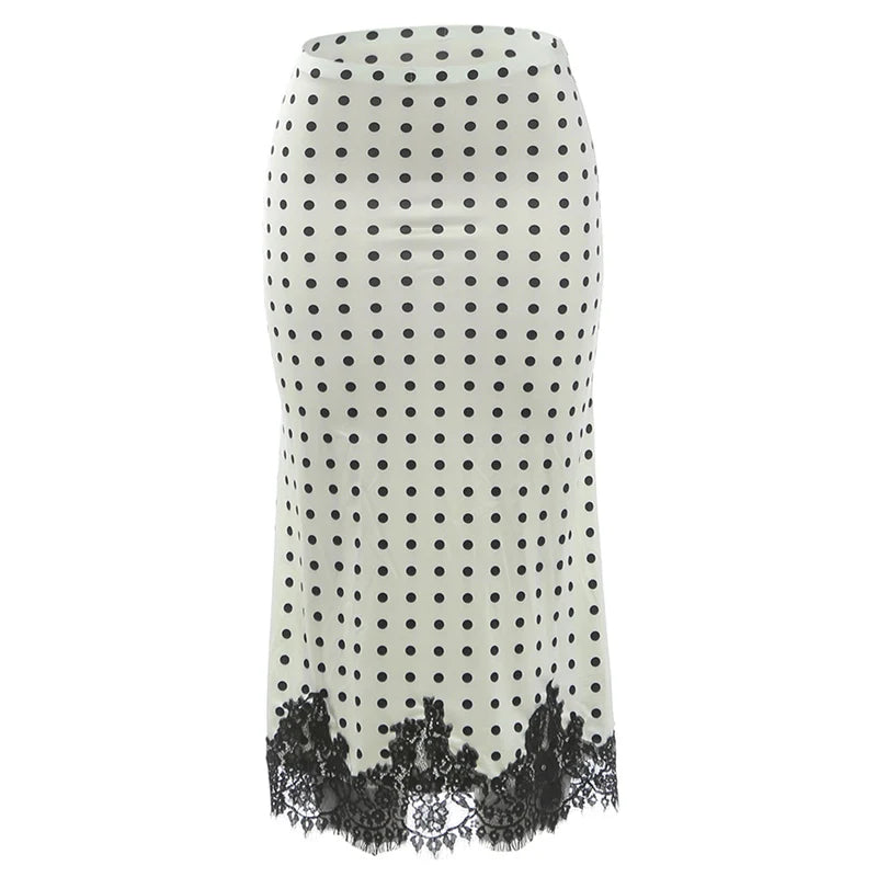 Polka Dot Lace Embroidered Midi Skirt