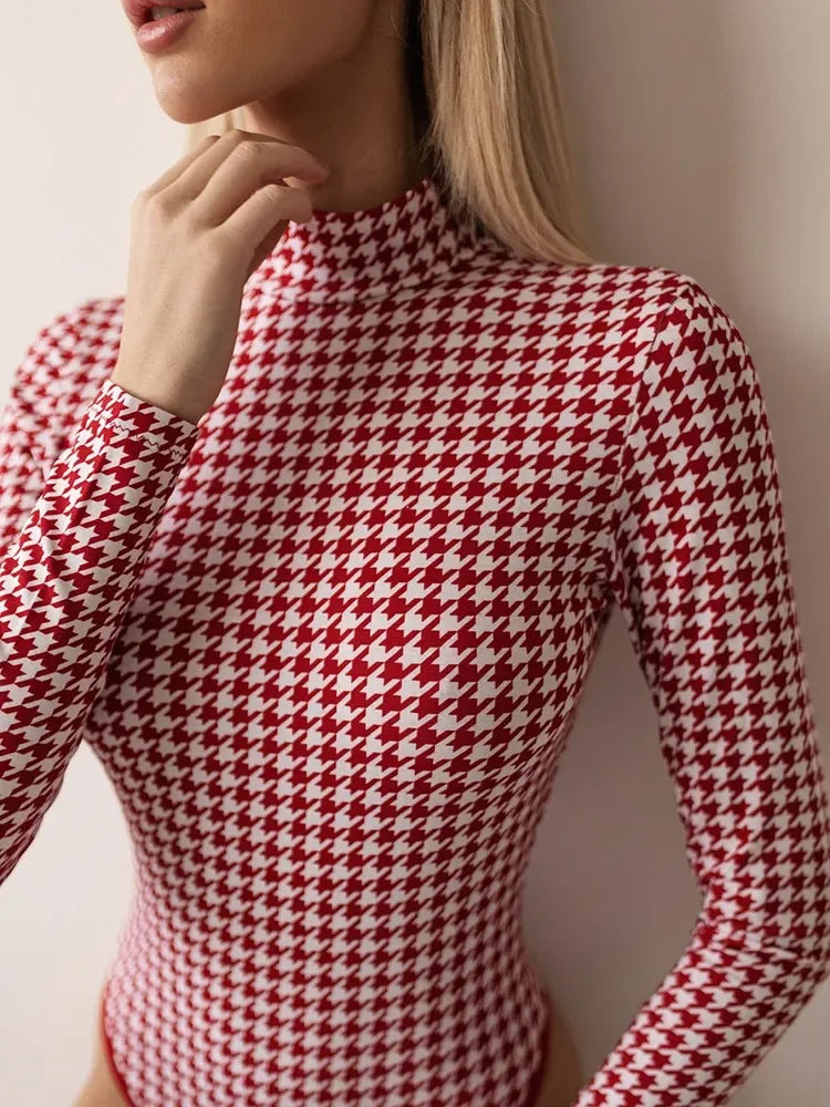Red Houndstooth Bodysuit