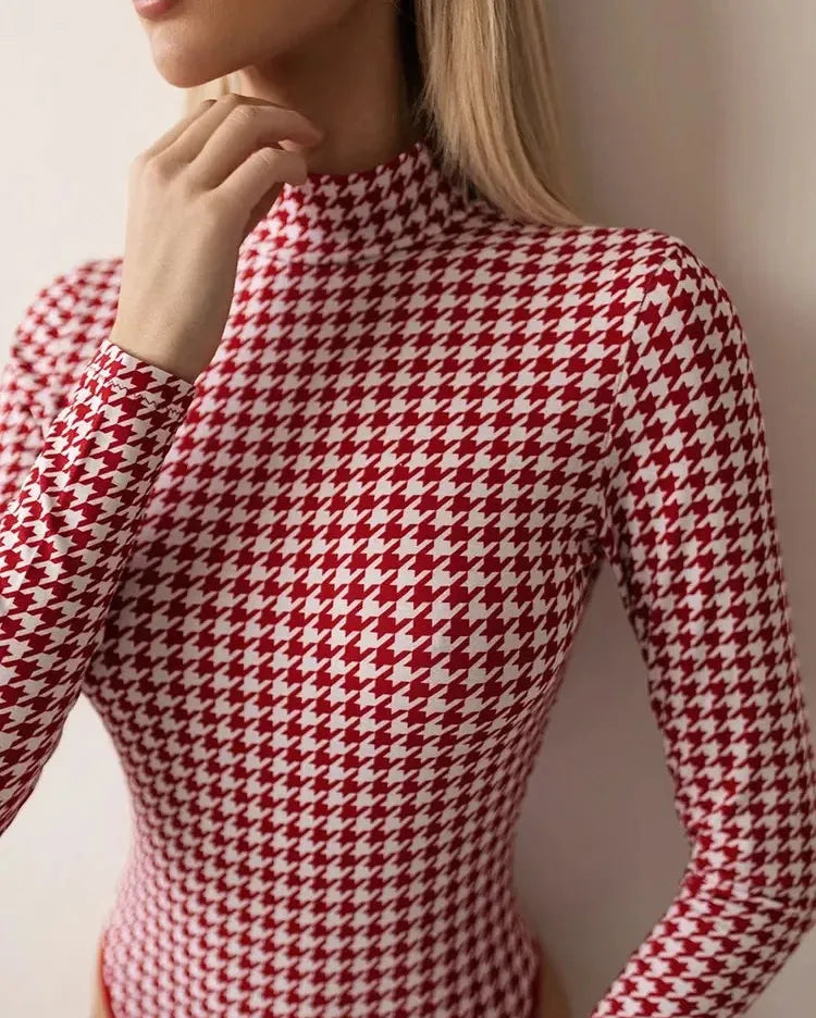 Red Houndstooth Bodysuit