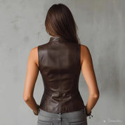 V Neck Faux Leather Vest