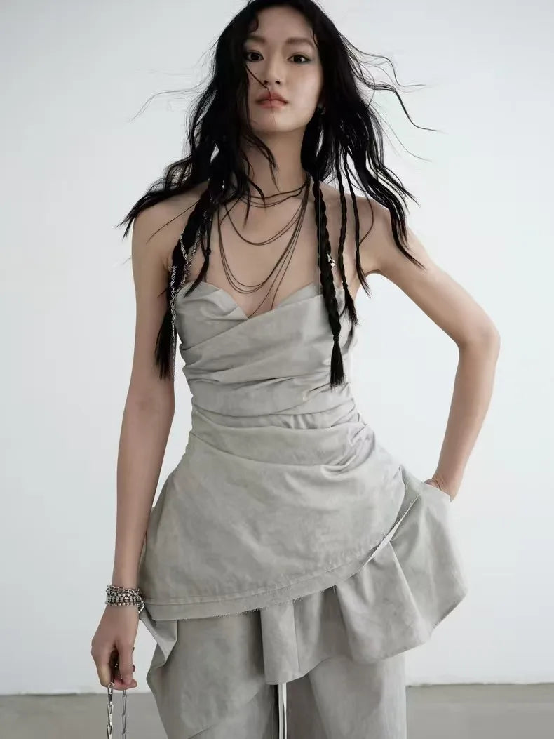 Off White Asymmetric Strapless Top